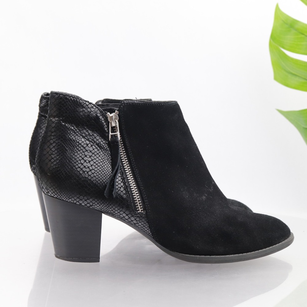Vionic Womens Anne Boots Size 11 Black Suede Python Print Ankle Zip Booties